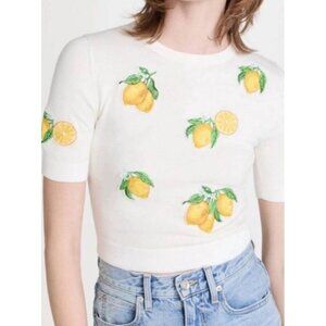 Alice + Olivia Ciara Lemon Cropped Sweater Top Short Sleeve Cotton Size Small